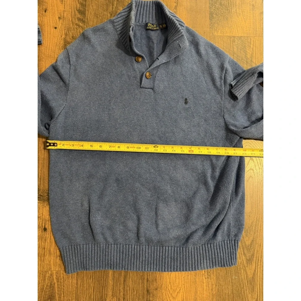 Polo Ralph Lauren Mock Neck Sweater Mens XL Blue 1/4 Button 100% Cotton Pullover